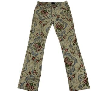 Kindred Mens Floral Tapestry Jacquard Pants Tan Red Blue Straight Leg Size 32x36